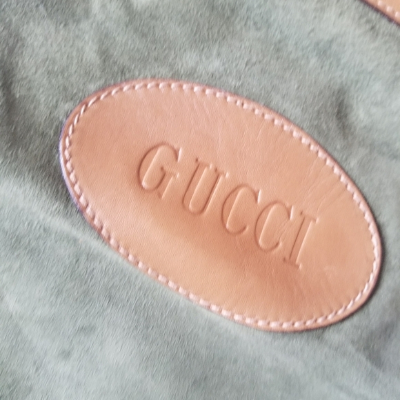 Vintage GUCCI Suede Olive Green Tote - Picture 2 of 7